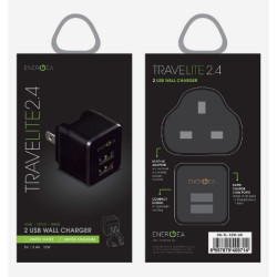 Energea TraveLite 2.4 2 USB Black Wall Charger UK