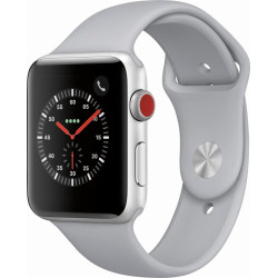 Apple - Apple Watch Series 3 (GPS + Cellular), 42mm Silver Aluminum Case with Fog Sport Band - Silver Aluminum