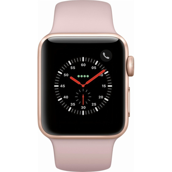 Apple - Apple Watch Series 3 (GPS + Cellular), 42mm Space Pink Aluminum Case with Black Sport Band - Space Pink Aluminum