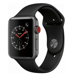 Apple - Apple Watch Series 3 (GPS + Cellular), 42mm Space Gray Aluminum Case with Black Sport Band - Space Gray Aluminum